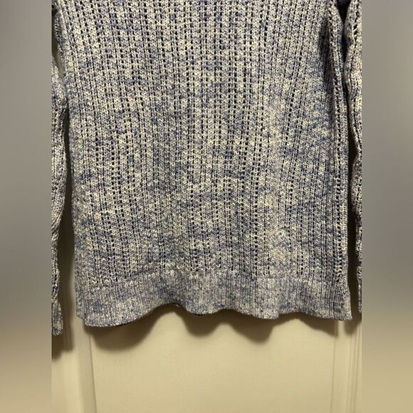 Talbots open knit chunky knit sweater women’s medium blue ivory - Picture 12 of 16